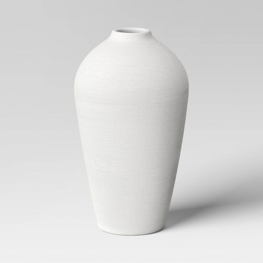 Modern Textured Ceramic Floor Vase White - Threshold